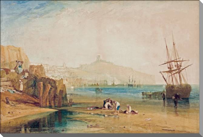 Купить и печать на заказ Картины на холсте Уильям Тёрнер Scarborough Town and Castle, Morning, Boys Catching Crabs