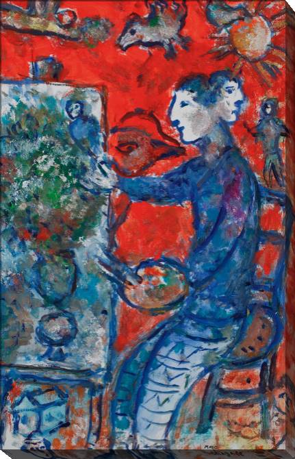 Paintings on canvas Marc Chagall Eintre Au Double-profil Sur Fond Rouge