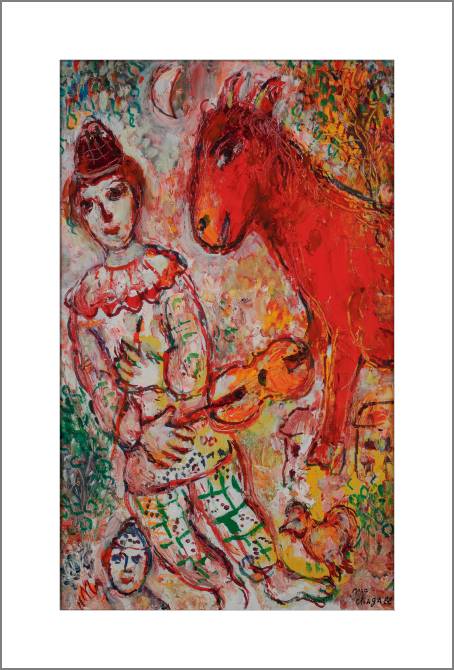 Купить и печать на заказ Картины, фото с паспарту клоун-скрипач и красная коза