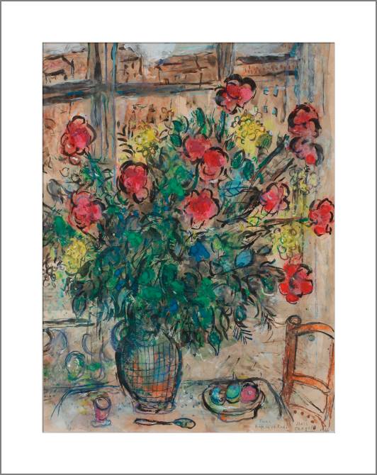 Купить и печать на заказ Картины, фото с паспарту Букет перед окном