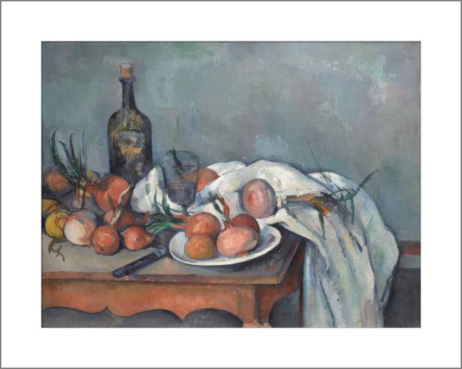 Купить и печать на заказ Картины, фото с паспарту Поль Сезанн Onions and Bottle