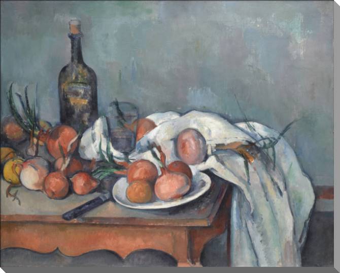 Купить и печать на заказ Картины на холсте Поль Сезанн Onions and Bottle