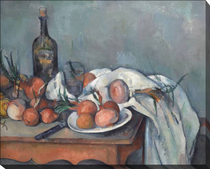 Купить и печать на заказ Картины на холсте Поль Сезанн Onions and Bottle