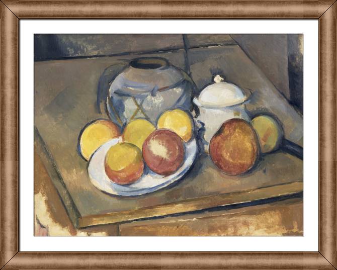 Картины в рамке, багете Paul Cezanne Straw-Trimmed Vase, Sugar Bowl and Apples