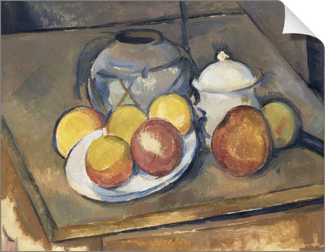 Paintings on canvas Paul Cezanne Straw-Trimmed Vase, Sugar Bowl and Apples