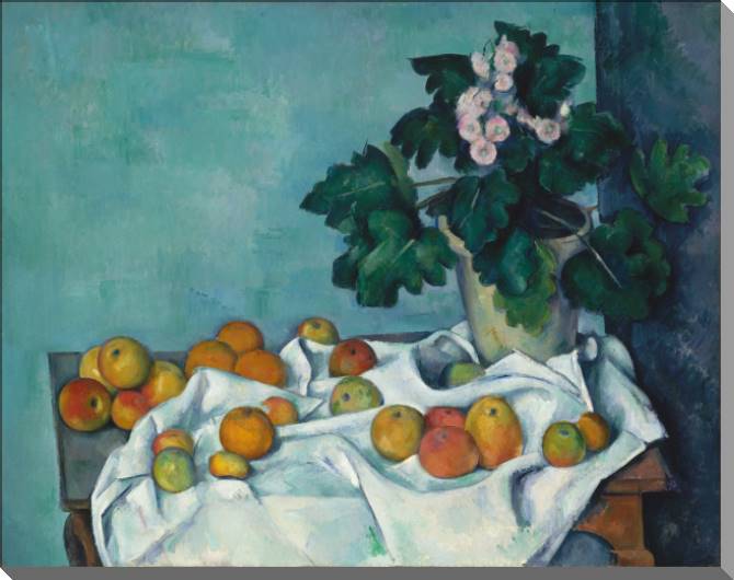 Купить и печать на заказ Картины на холсте Поль Сезанн Apples and a Pot of Primroses