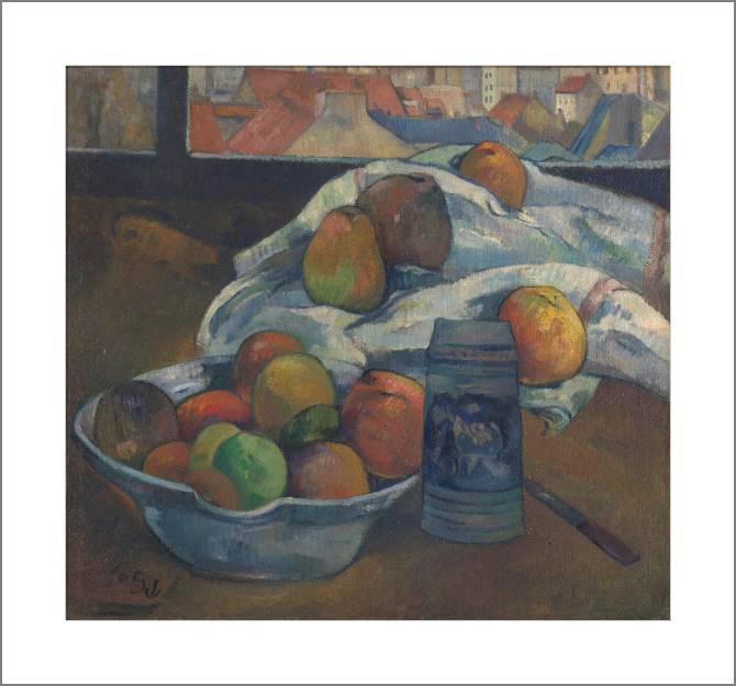 Купить и печать на заказ Картины, фото с паспарту Поль Гоген Bowl of Fruit and Tankard before a Window