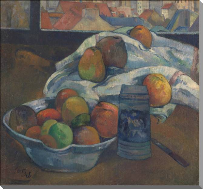 Купить и печать на заказ Картины на холсте Поль Гоген Bowl of Fruit and Tankard before a Window