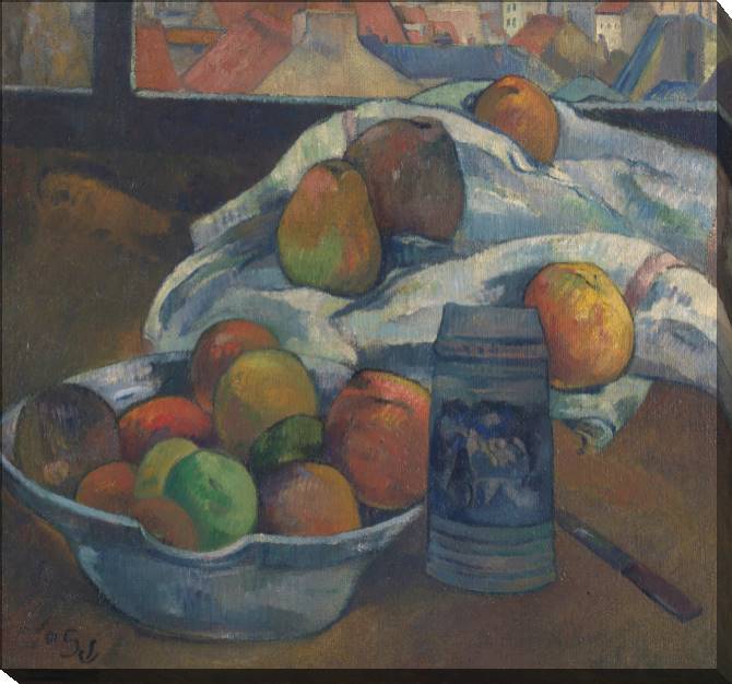 Купить и печать на заказ Картины на холсте Поль Гоген Bowl of Fruit and Tankard before a Window