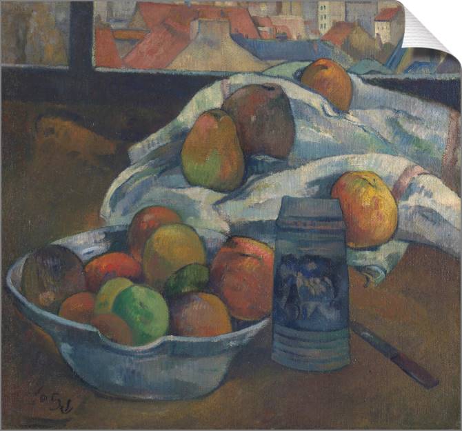 Купить и печать на заказ Картины на холсте Поль Гоген Bowl of Fruit and Tankard before a Window