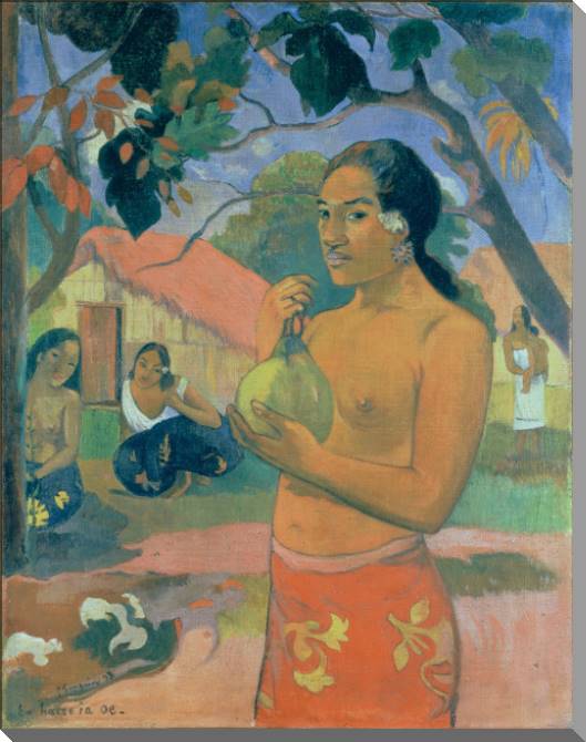 Купить и печать на заказ Картины на холсте Поль Гоген Eu Haere Ia Oe (Woman Holding a Fruit - Where Are You Going)