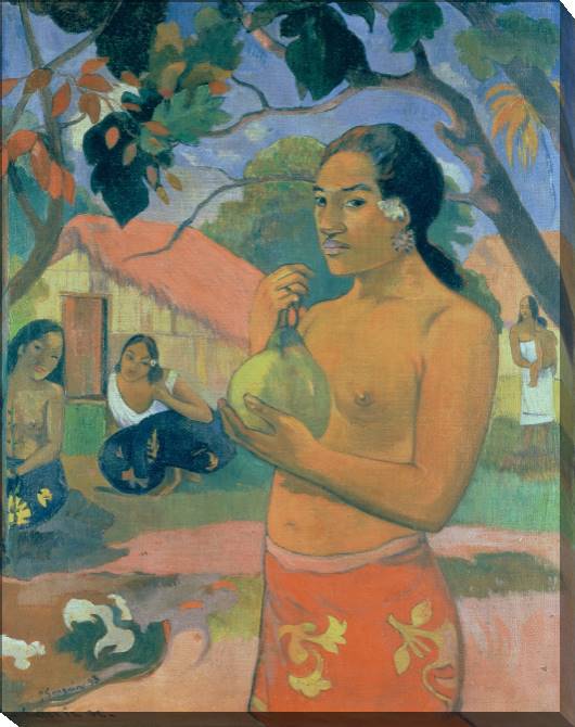Купить и печать на заказ Картины на холсте Поль Гоген Eu Haere Ia Oe (Woman Holding a Fruit - Where Are You Going)