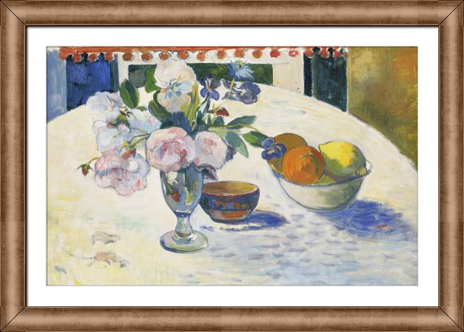 Картины в рамке, багете Paul Gauguin Flowers and a Bowl of Fruit on a Table