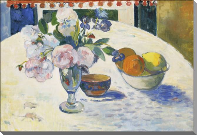 Купить и печать на заказ Картины на холсте Поль Гоген Flowers and a Bowl of Fruit on a Table