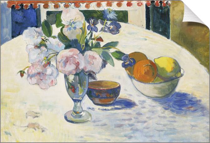 Картины на холсте Paul Gauguin Flowers and a Bowl of Fruit on a Table