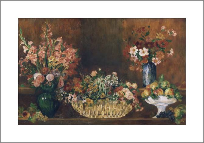 Картины, фото с паспарту Pierre Auguste Renoir Still Life with Flowers and Fruit