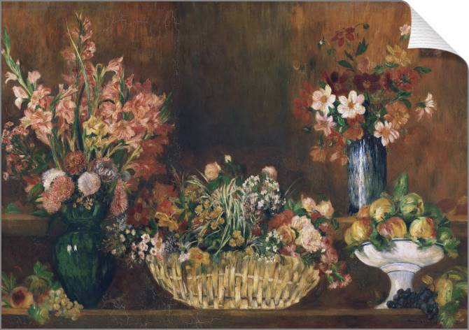 Картины на холсте Pierre Auguste Renoir Still Life with Flowers and Fruit