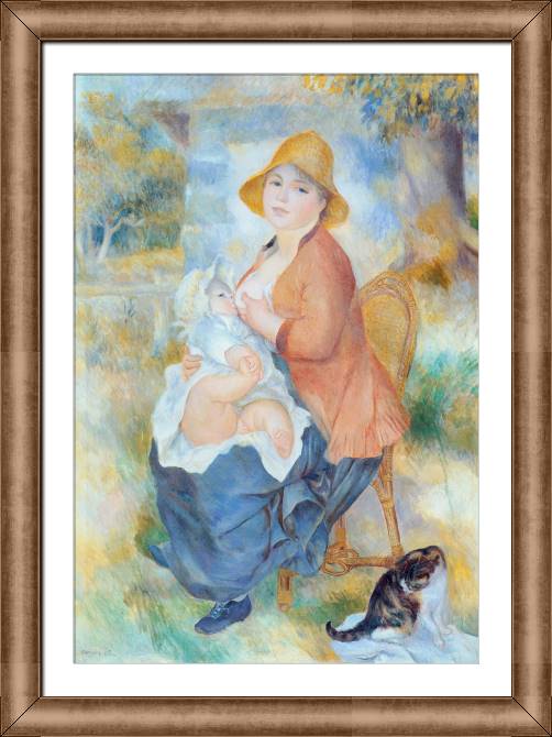 Framed and baguette paintings Pierre Auguste Renoir Motherhood (also known as Woman Breast Feeding Her Child)