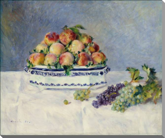 Купить и печать на заказ Картины на холсте Пьер Огюст Ренуар Still Life with Peaches and Grapes