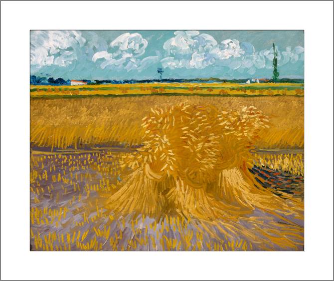 Купить и печать на заказ Картины, фото с паспарту Пшеничное поле со снопами