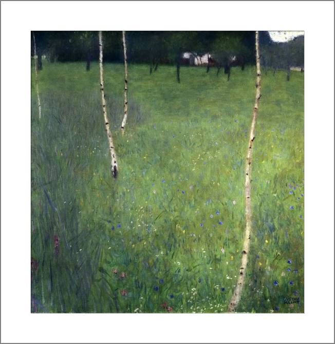 Купить и печать на заказ Картины, фото с паспарту Сельский дом с березами