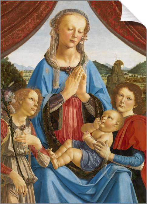 Купить и печать на заказ Картины на холсте Мадонна с младенцем и двумя ангелами