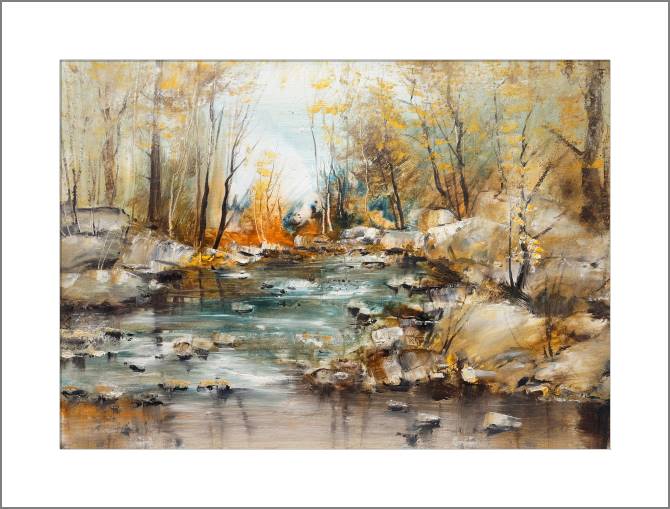 Купить и печать на заказ Картины, фото с паспарту Осенний ручей