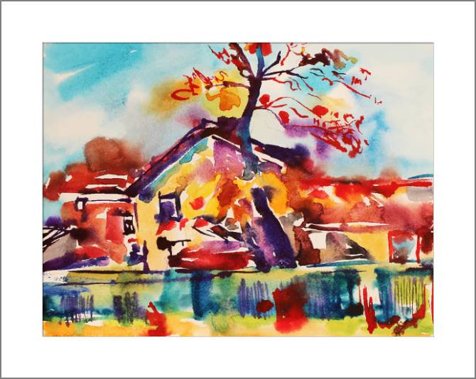 Купить и печать на заказ Картины, фото с паспарту Яркий Домик