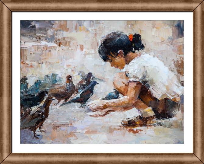 Картины в рамке, багете The girl and the doves