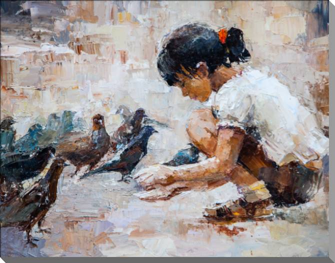 Paintings on canvas The girl and the doves