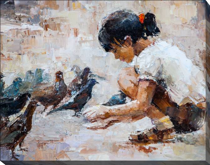 Paintings on canvas The girl and the doves