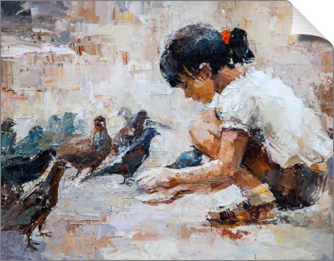 Купить и печать на заказ Картины на холсте Девочка и голуби