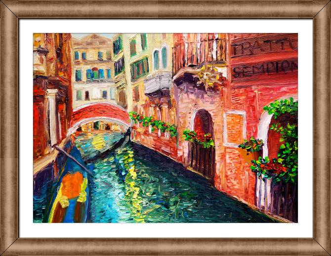 Картины в рамке, багете Canal and bridge in Venice