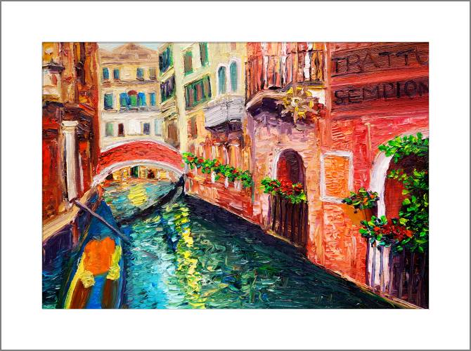 Купить и печать на заказ Картины, фото с паспарту Канал и мост в Венеции