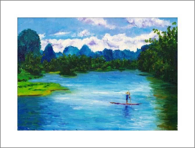 Купить и печать на заказ Картины, фото с паспарту Река пейзаж