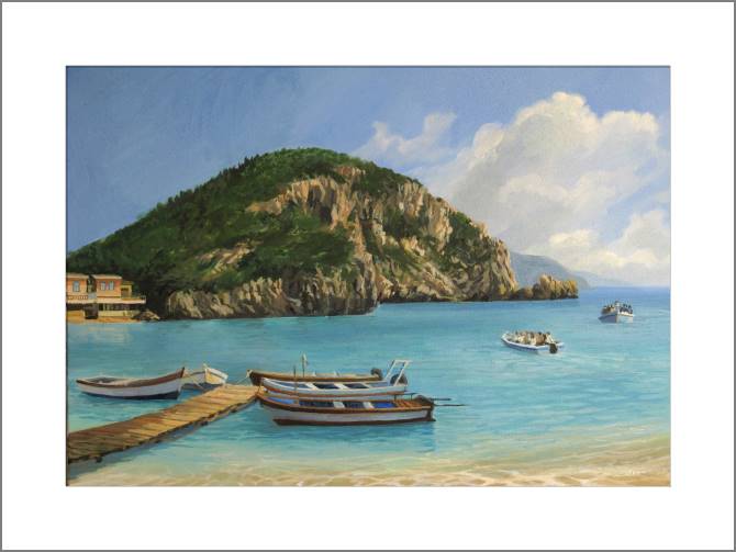 Купить и печать на заказ Картины, фото с паспарту Залив Палеокастрицы на острове Корфу