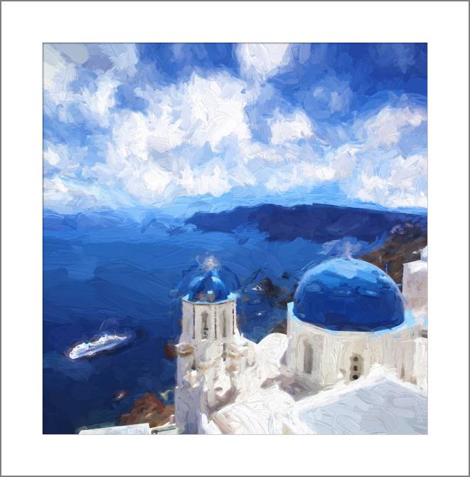 Купить и печать на заказ Картины, фото с паспарту Вид с острова Санторини