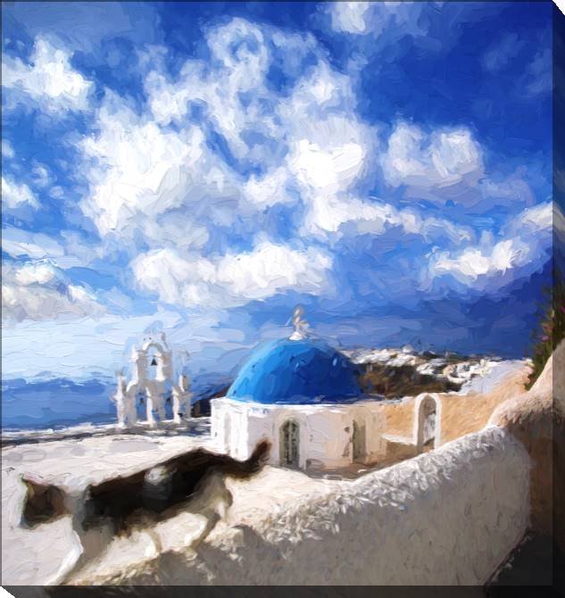 Купить и печать на заказ Картины на холсте Городской пейзаж на Санторини