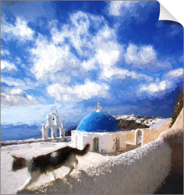 Купить и печать на заказ Картины на холсте Городской пейзаж на Санторини