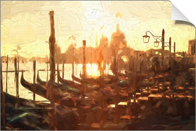 Купить и печать на заказ Картины на холсте Золотой закат у венецианского причала