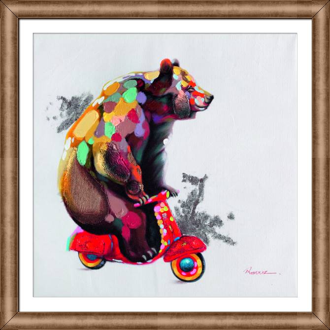 Картины в рамке, багете Bear on a moped