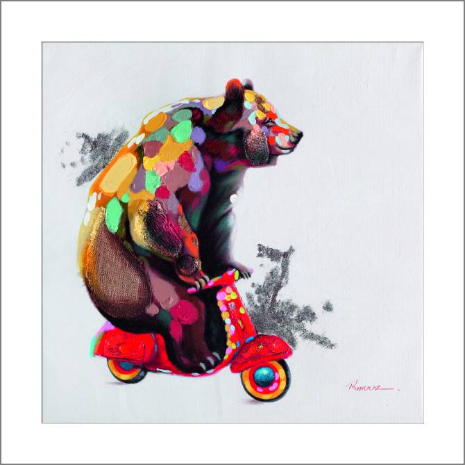 Купить и печать на заказ Картины, фото с паспарту Медведь на мопеде