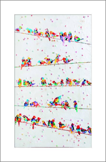 Купить и печать на заказ Картины, фото с паспарту Снегири на проводах