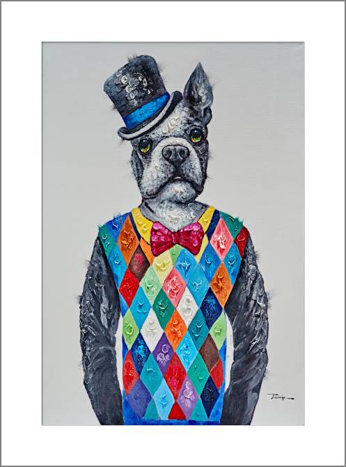 Купить и печать на заказ Картины, фото с паспарту Пес в шляпе