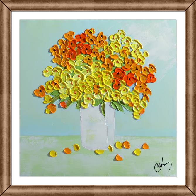 Картины в рамке, багете Stucco bouquet yellow