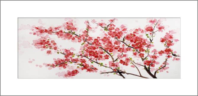 Купить и печать на заказ Картины, фото с паспарту Розовая сакура панорама
