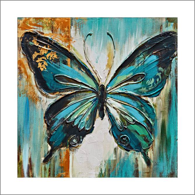 Купить и печать на заказ Картины, фото с паспарту Бабочка бирюза