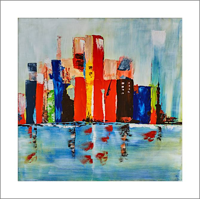 Купить и печать на заказ Картины, фото с паспарту Абстрактный город у моря