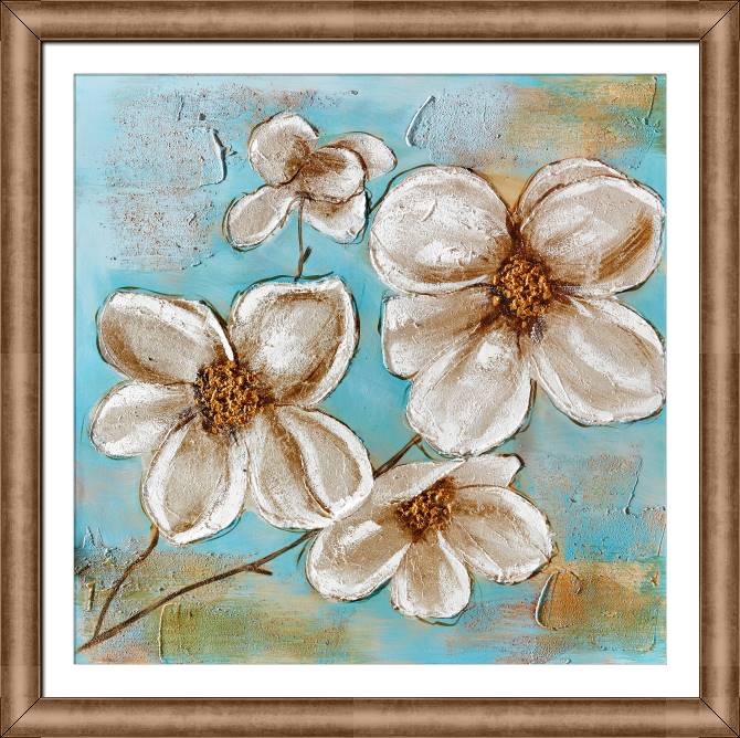 Картины в рамке, багете Flowers on a blue background