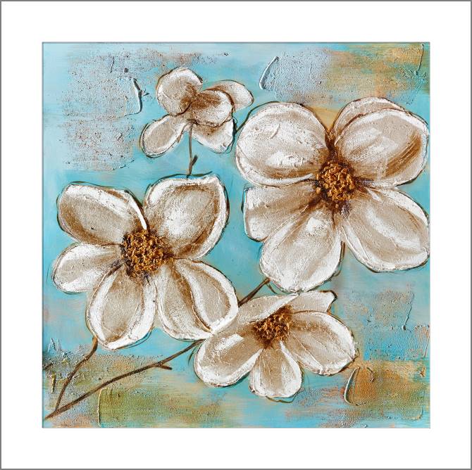 Купить и печать на заказ Картины, фото с паспарту Цветы на голубом фоне